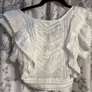 Altard state Elegant White Lace Trimmed Women's Top